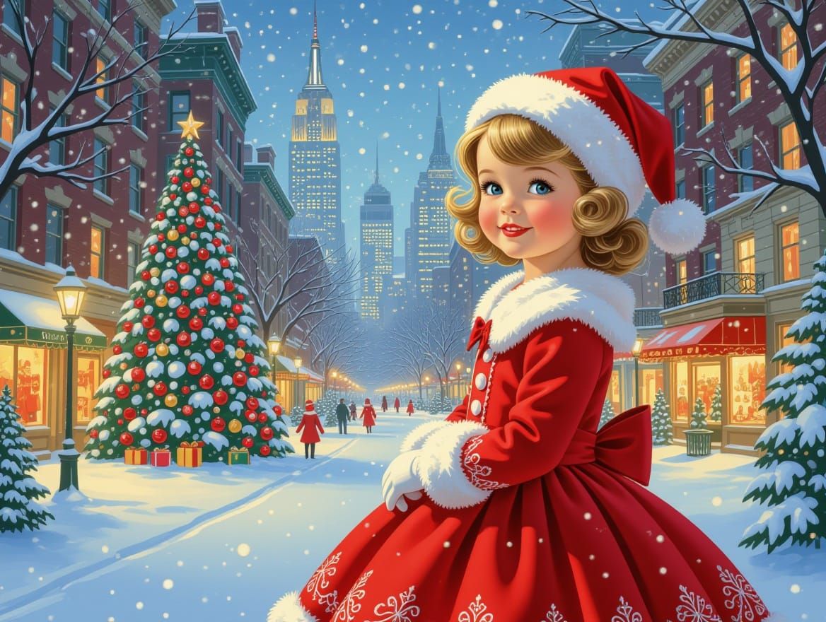 Christmas Celebration in New York, Nostalgic Illustration