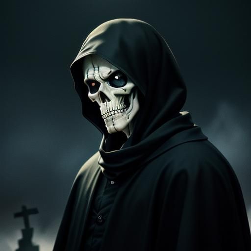 The Grim Reaper's Timepiece in Graveyard, Cinematic Still