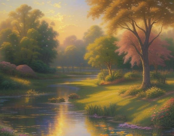 Majestic Lion Drinks Nile River in Impressionist Style