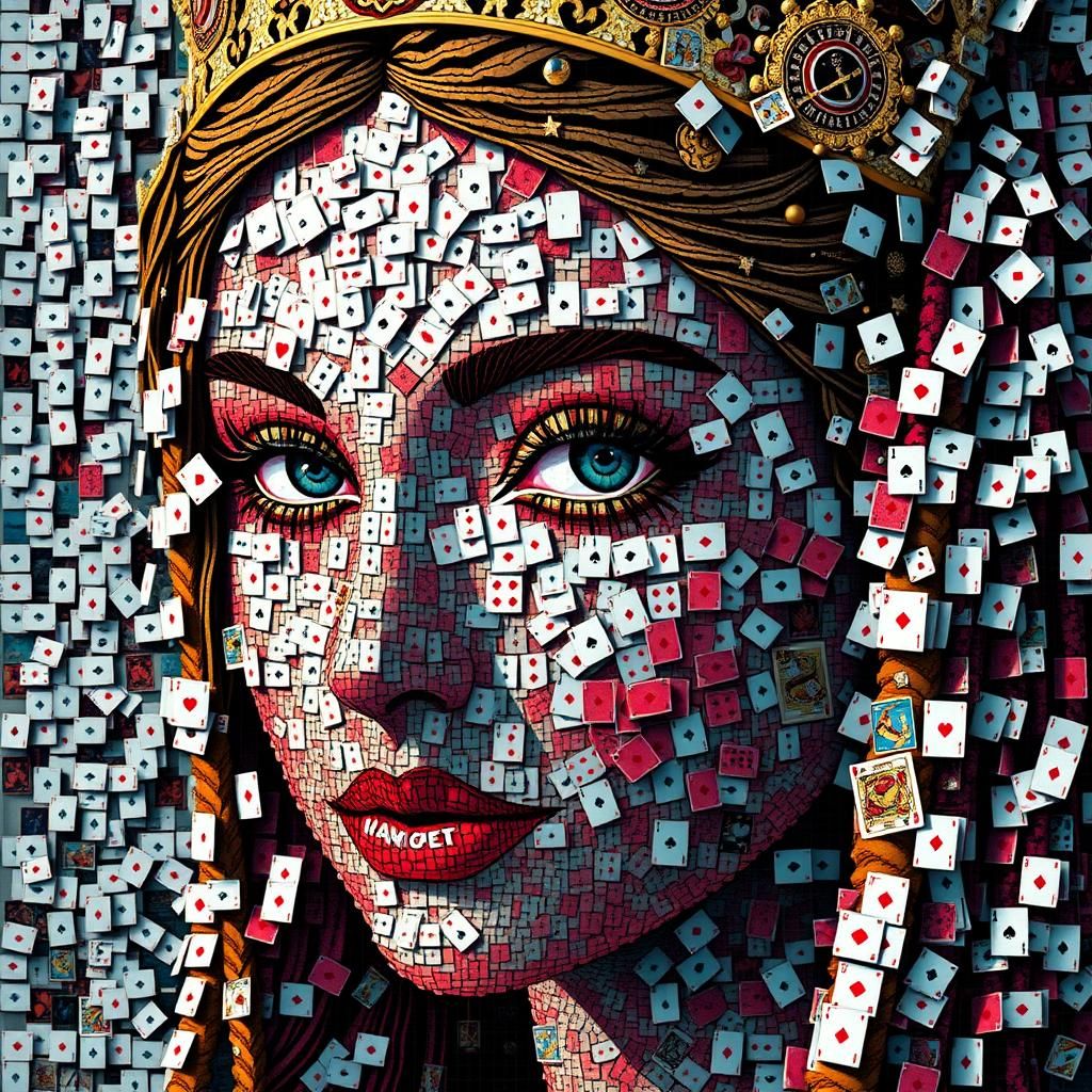 Pixel Art Princess Face Composed of Computer Cards