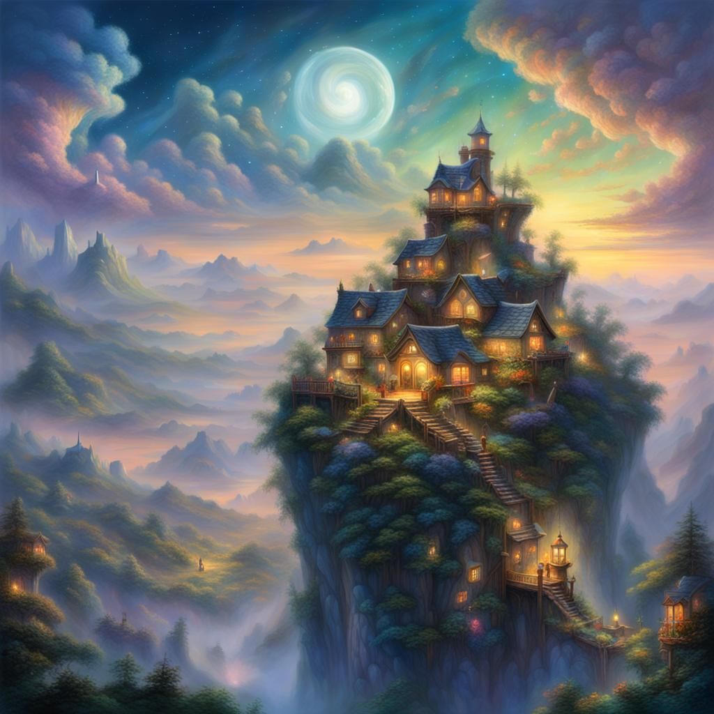 Ethereal Floating Sky Islands at Night