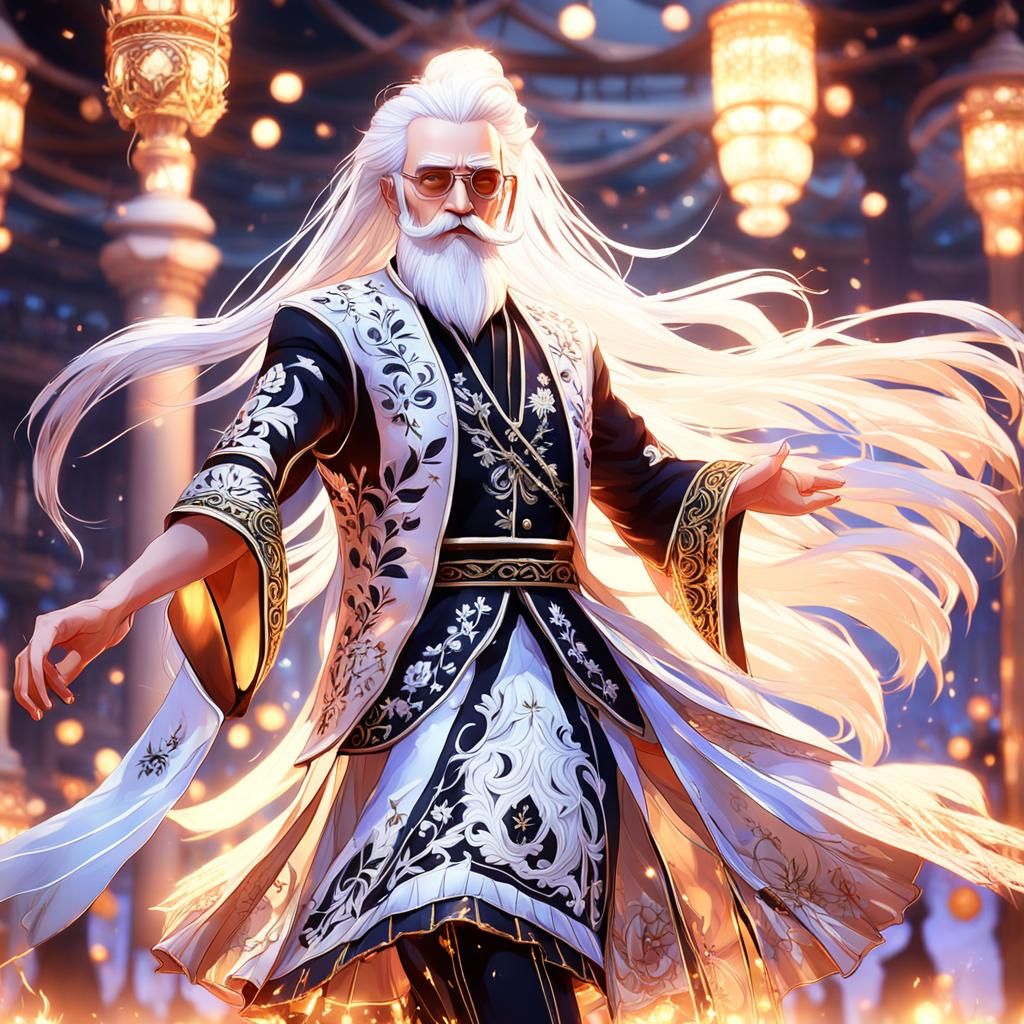 Anime Art: Man Dancing with Woman in Golden Light