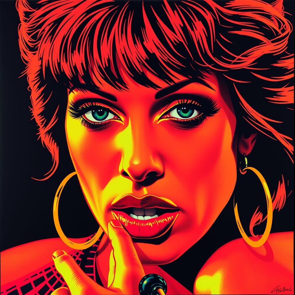 Tina Turner Neon Portrait in Nagel Style
