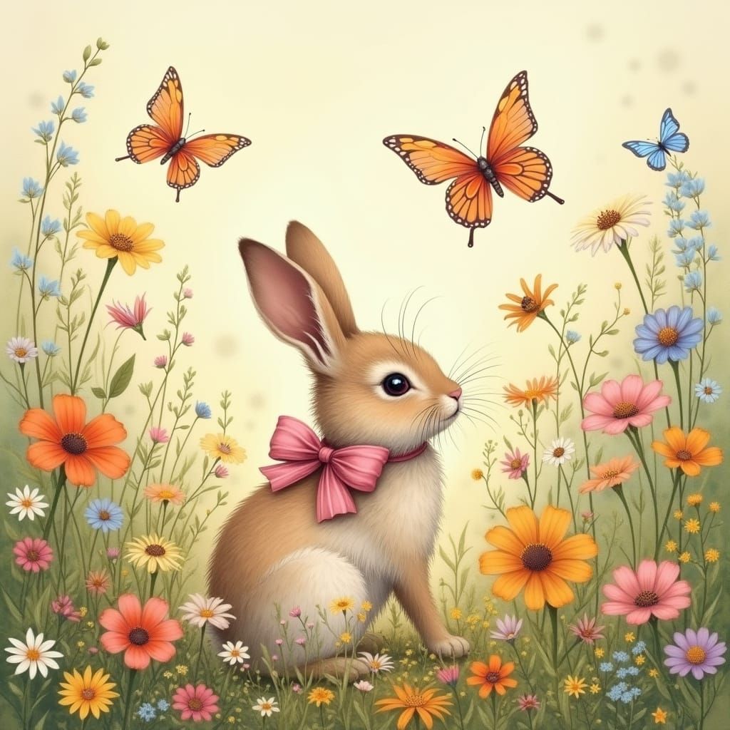 Whimsical Bunny in a Lush Meadow