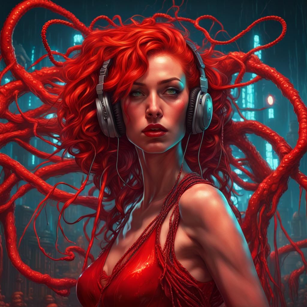 Cyberpunk Beauty in Eldritch Dress, Hyperdetailed Art