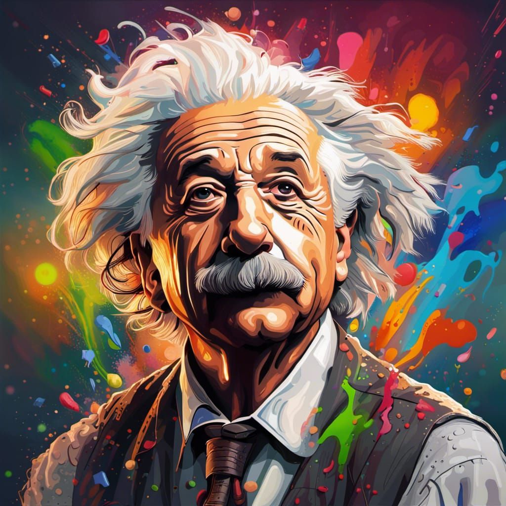 Hyperrealistic Portrait of Albert Einstein in Splash Art