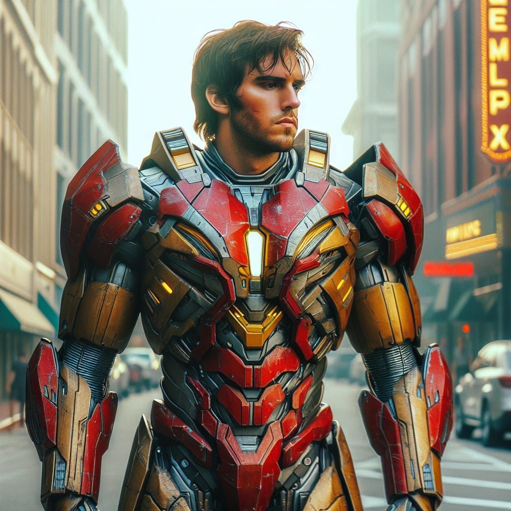Futuristic Iron Lad Suit: Cinematic Film Still