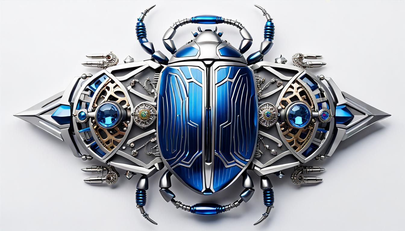 Silver Cyberpunk Beetle Adorned with Jewelry