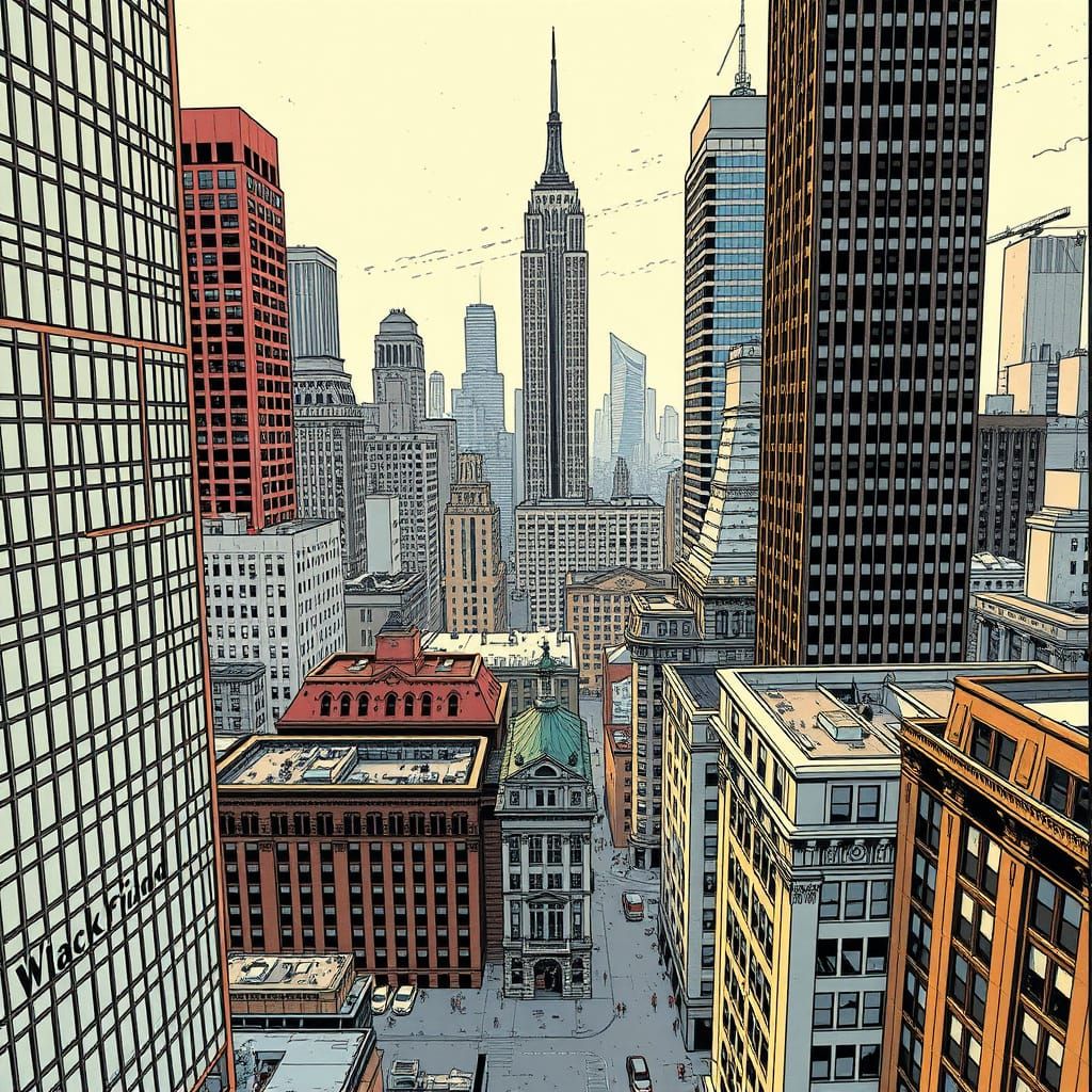 Cityscape in Comic Book Art Style
