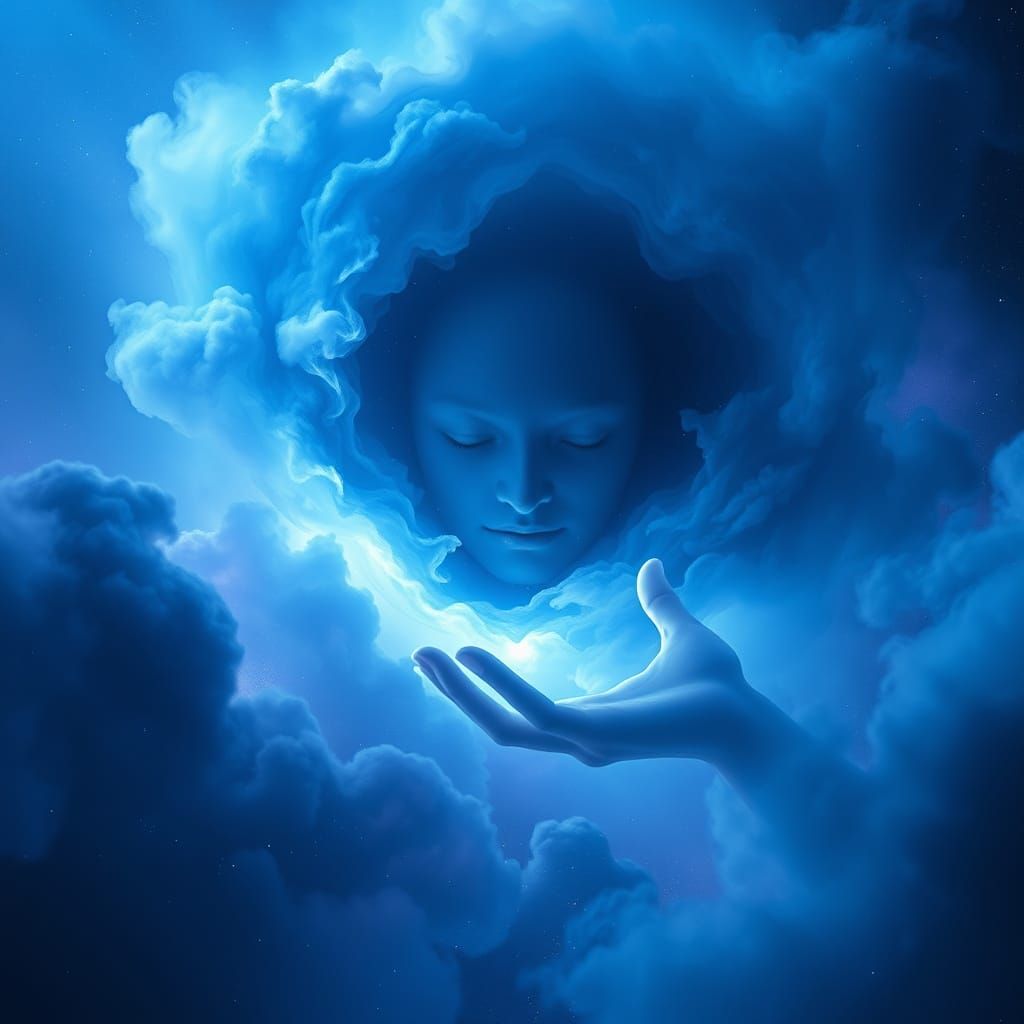Cosmic Entity Emerges From Nebula, Ethereal Hand Reaching
