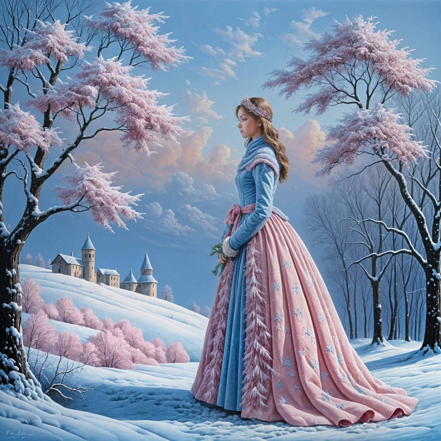Winter Princess in Blue and Pink: Romantic Portrait