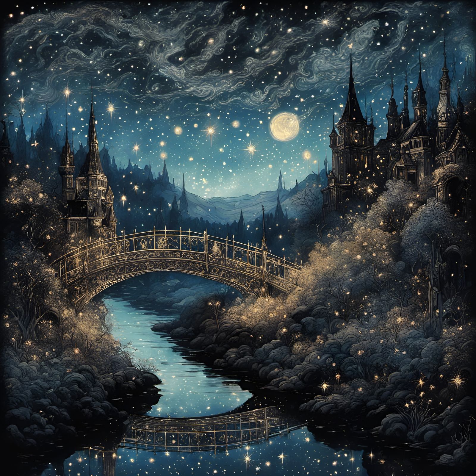 Intricate ornate gorgeous fantasy bridge, Glitter glitter, s...