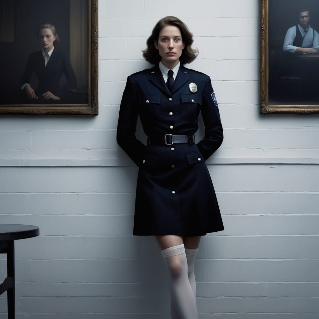 Confident Police Officer in High-Collared Uniform and White ...