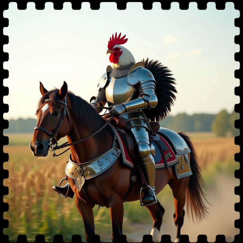 Medieval Knight Chicken Riding a Horse