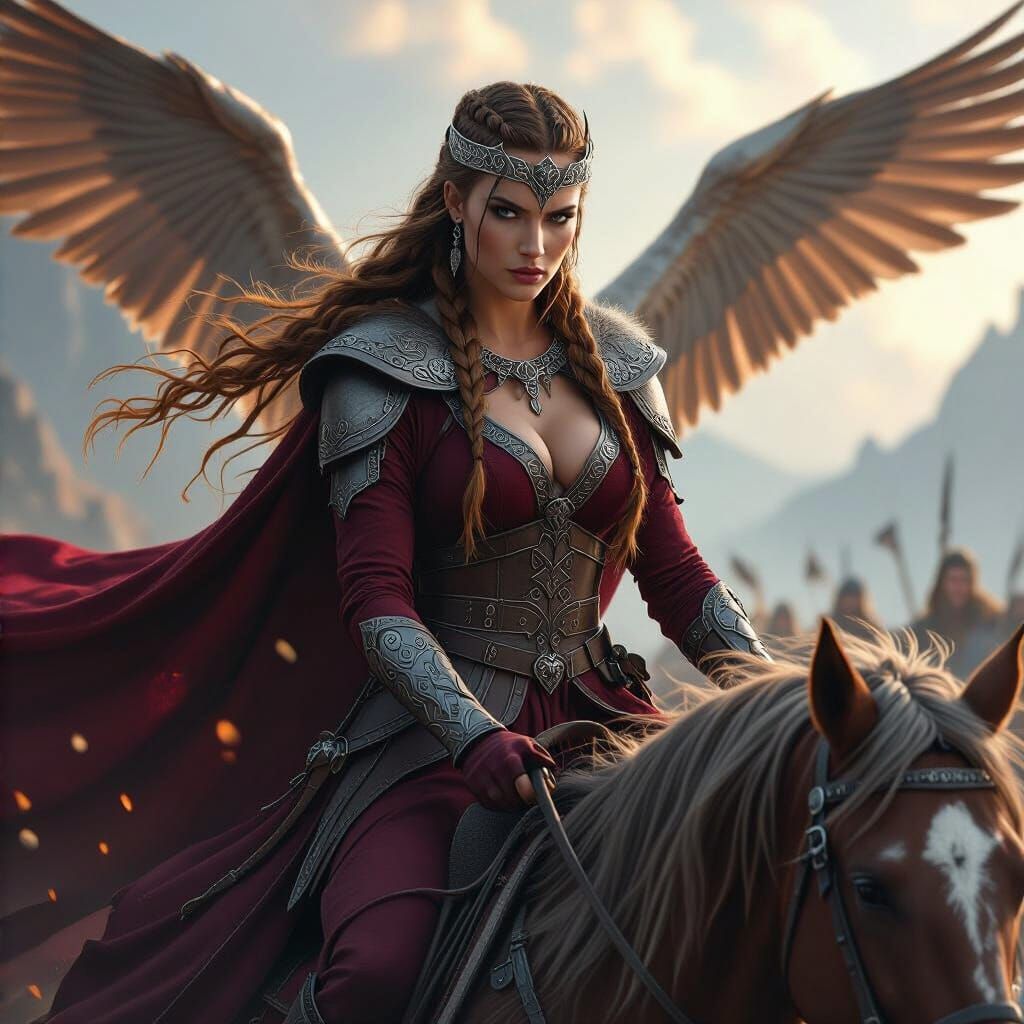 Viking Battle Goddess Herja on Winged Horse