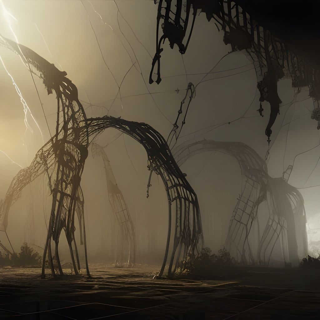 Hyperrealistic Wired Skeleton Structure in Dark Fantasy Styl...