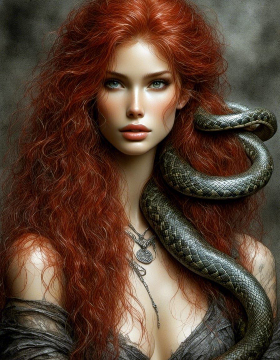 Detailed Snake-Skinned Woman Illustration by Royo