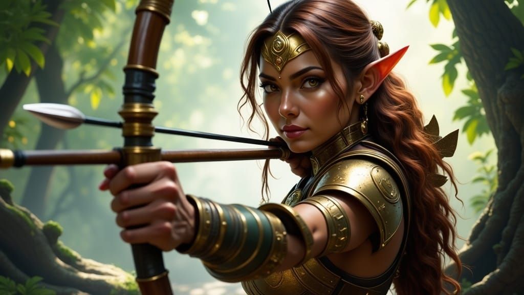 Ethereal Elven Warrior in Earth-Toned Armor, Fine-Art Photog...