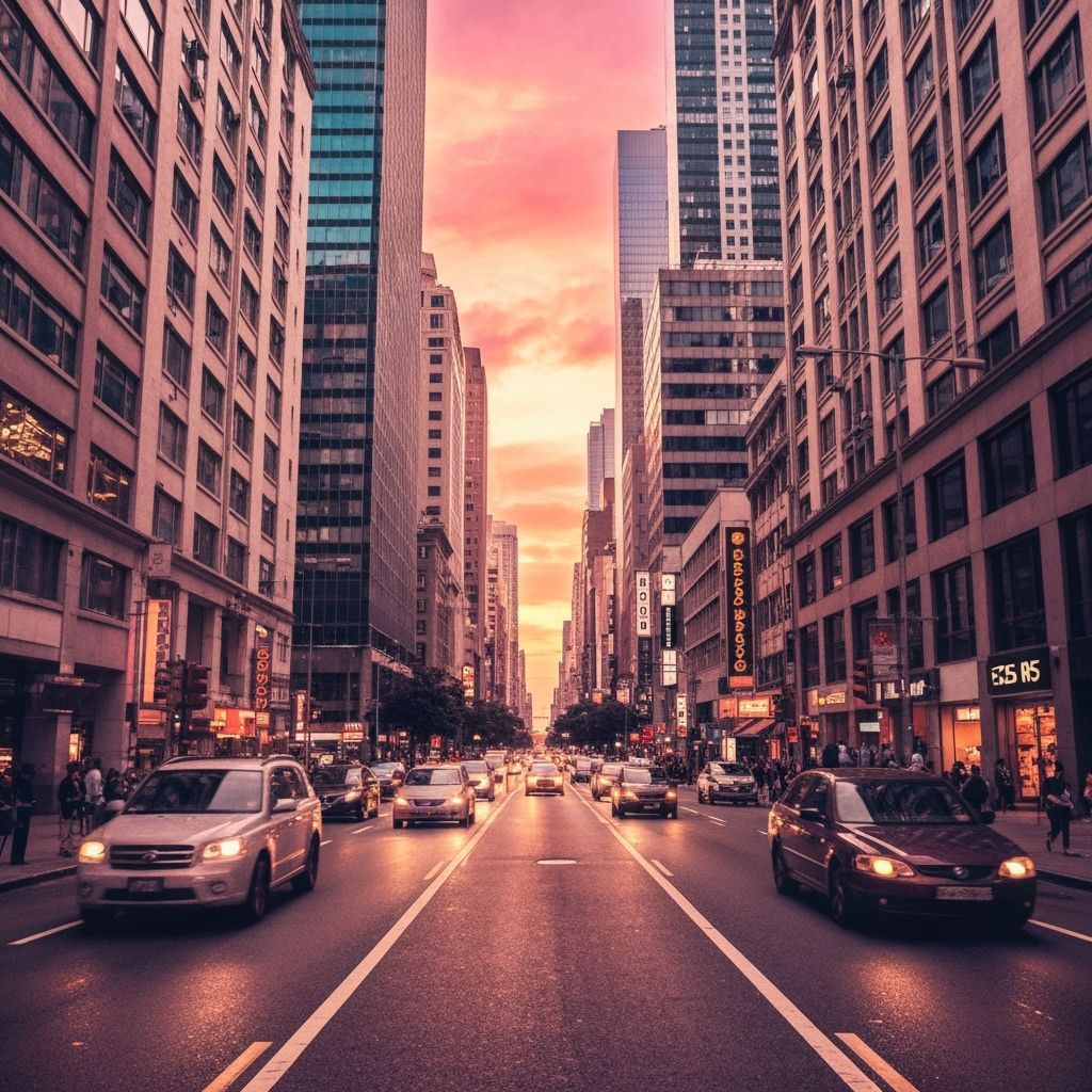 Surreal Metropolis: Cars Soaring in Dreamlike Cityscape