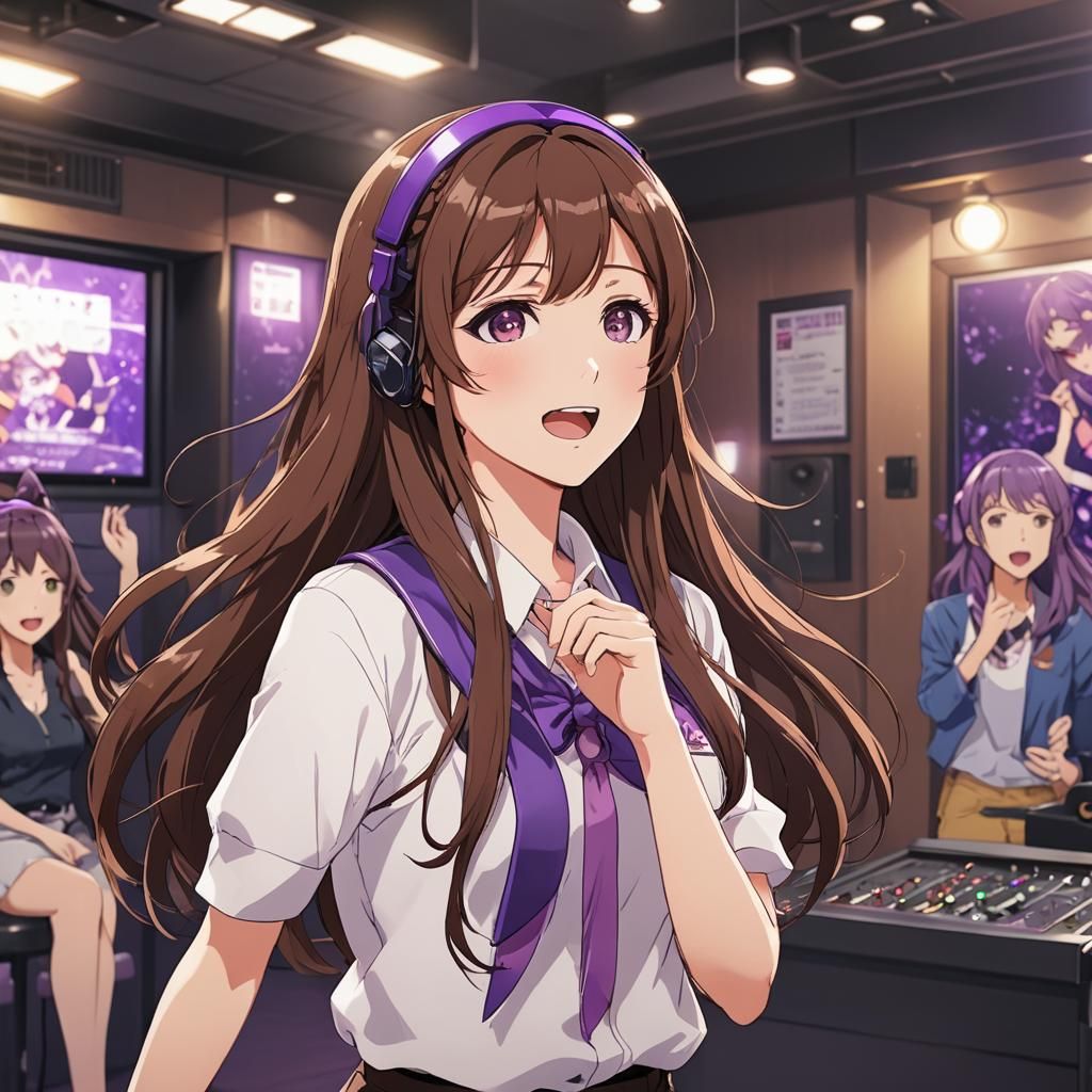 Girl Singing Karaoke in Anime Art Style