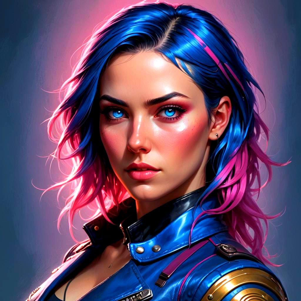 Beautiful Woman Biker with Glowing Eyes, Digital Art