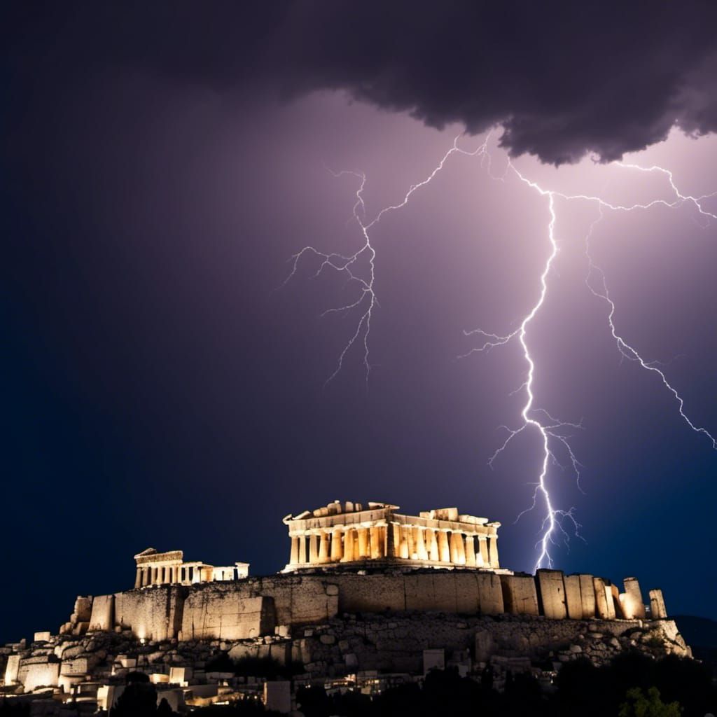 Acropolis in Thunderstorm: Wide-Angle Vivid Photo