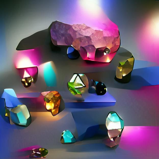 Colorful Polished Gems and Minerals with Lighting