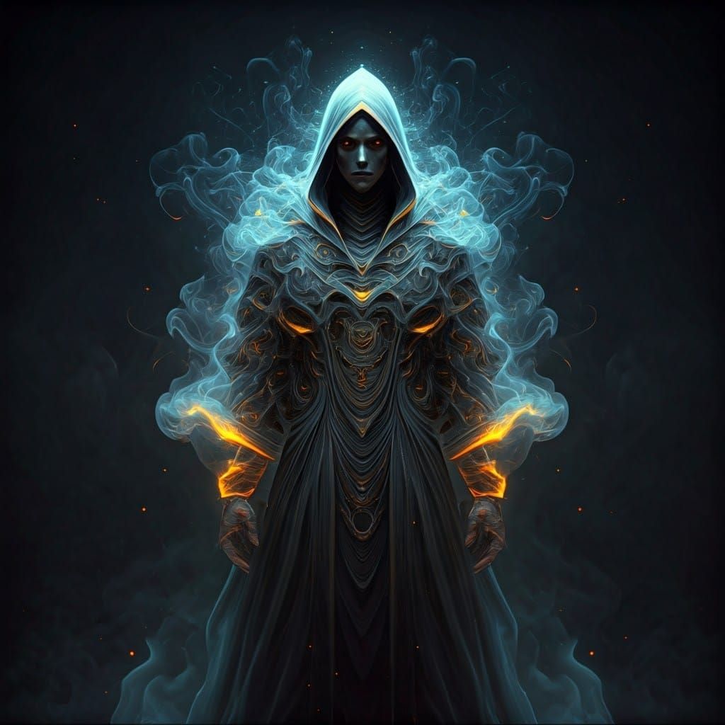 Bioluminescent Ghostly Figure in Misty Smoke