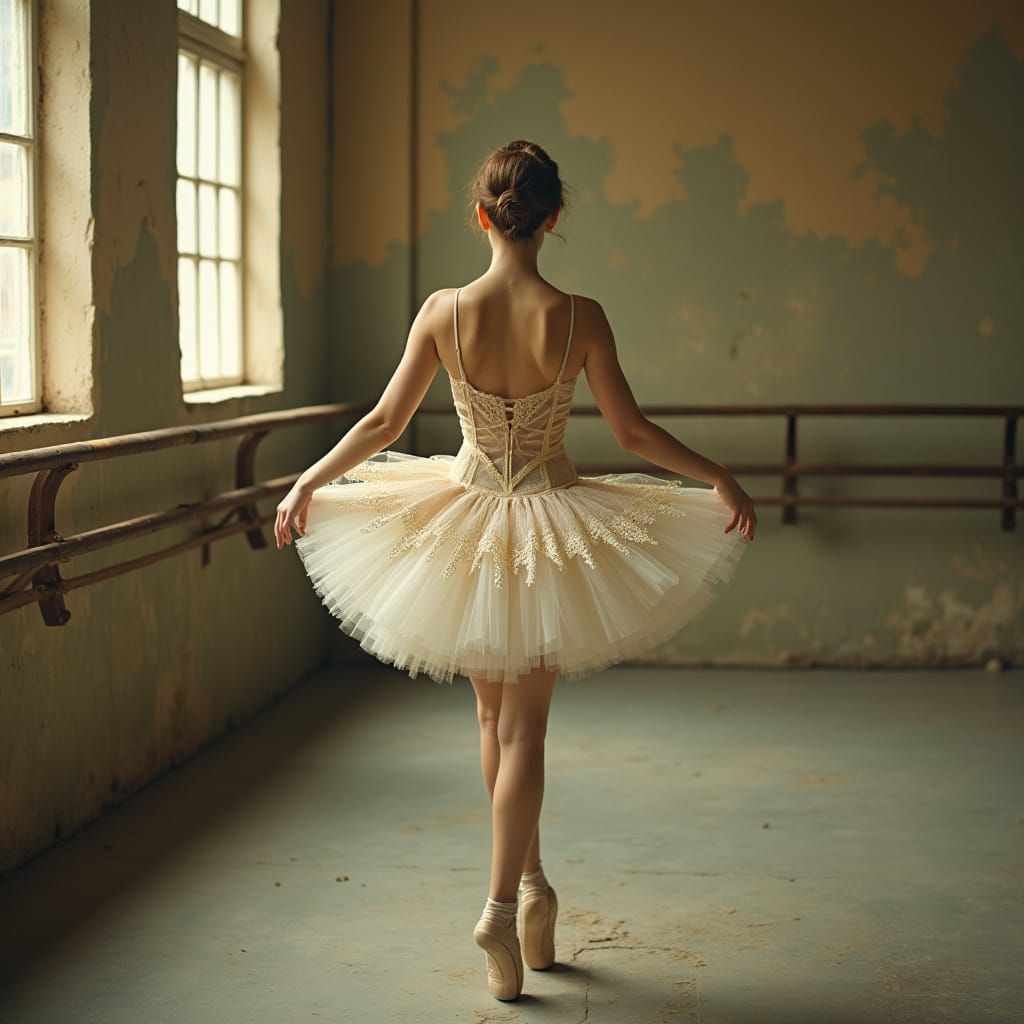 Ethereal Ballerina in Degas-Inspired Moonlit Studio
