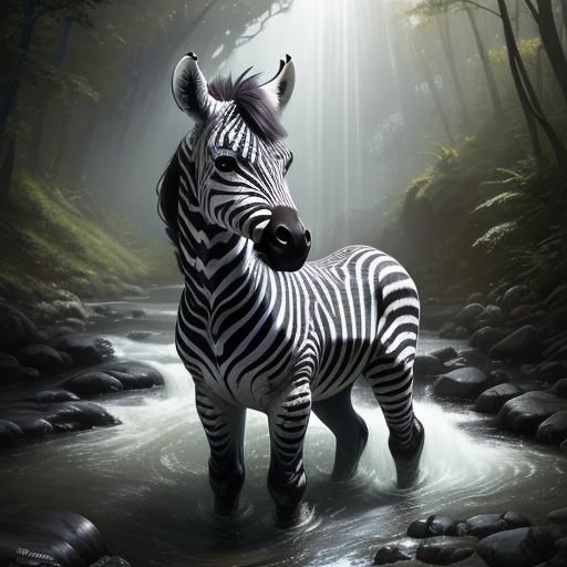 hyper realistic cute fluffy zebra striped kelpie-horse fanta...