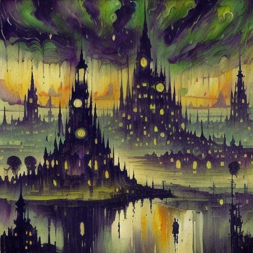 Dreamlike Surrealist Landscape in Oil Painting Style