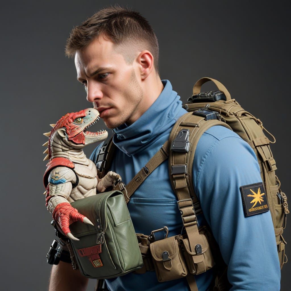 A Terrifying Mimic Backpack Attacks a Fighter