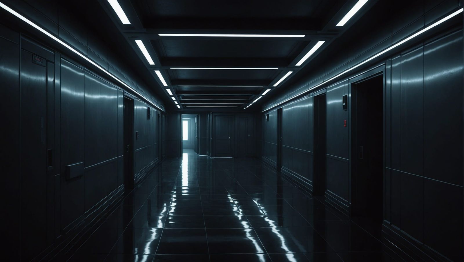 Futuristic Dark Neon Corridor in Hyperrealistic Style