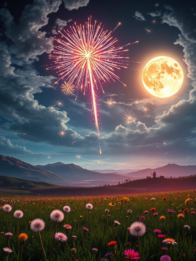 Midnight Cosmic Dandelion Fireworks Spectacle