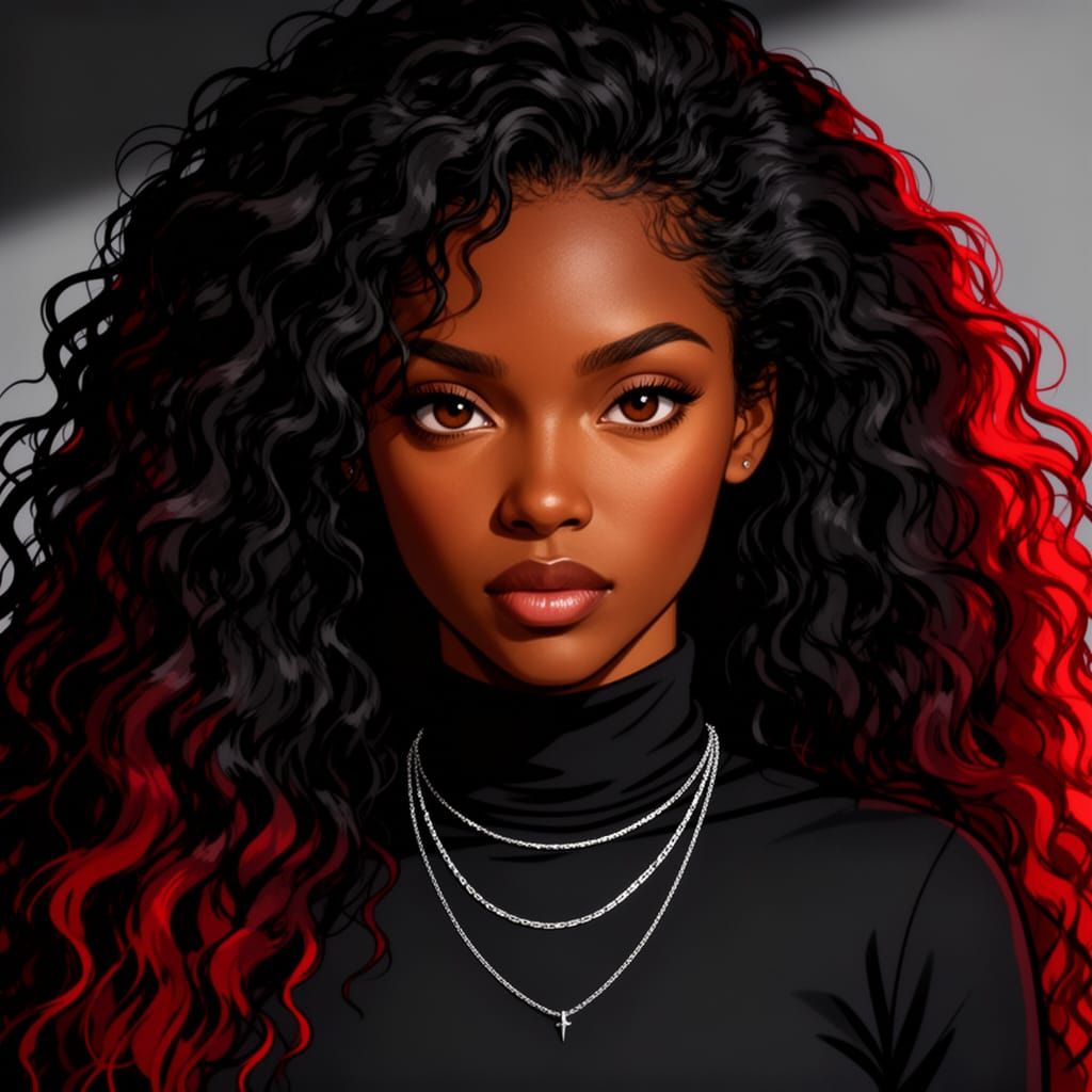 African American Woman Portrait in 90s Anime Style