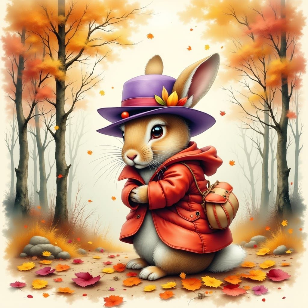 Anthropomorphic Rabbit in Autumn Woodland