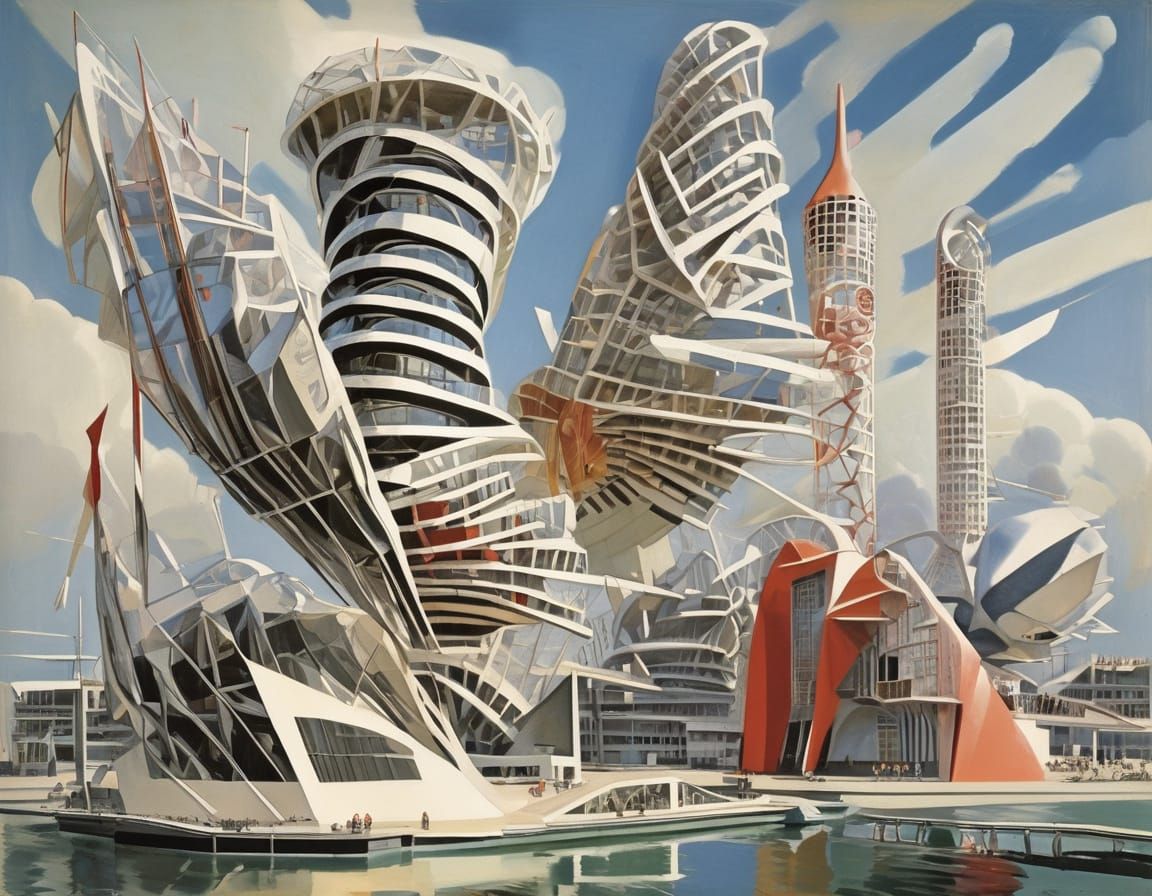 Constructivist Buildings in Surrealist Landscape