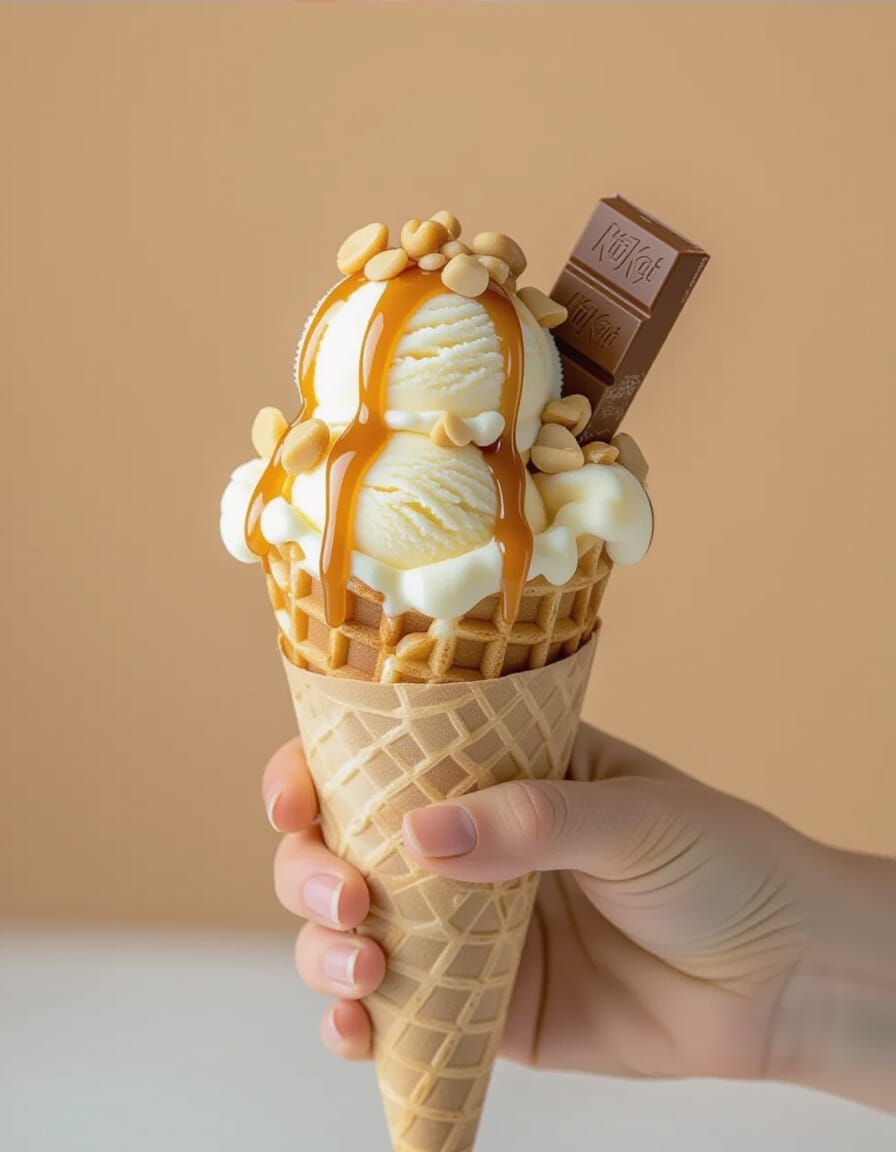 Vanilla Ice Cream Cone with Toppings, Food Photography