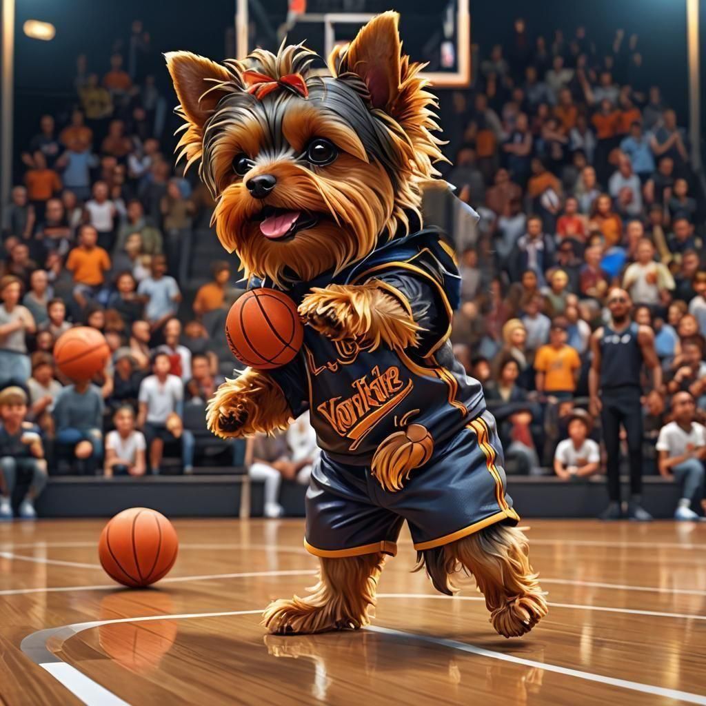Chibi Yorkie Dog Basketball Player, Fantasy Concept Art