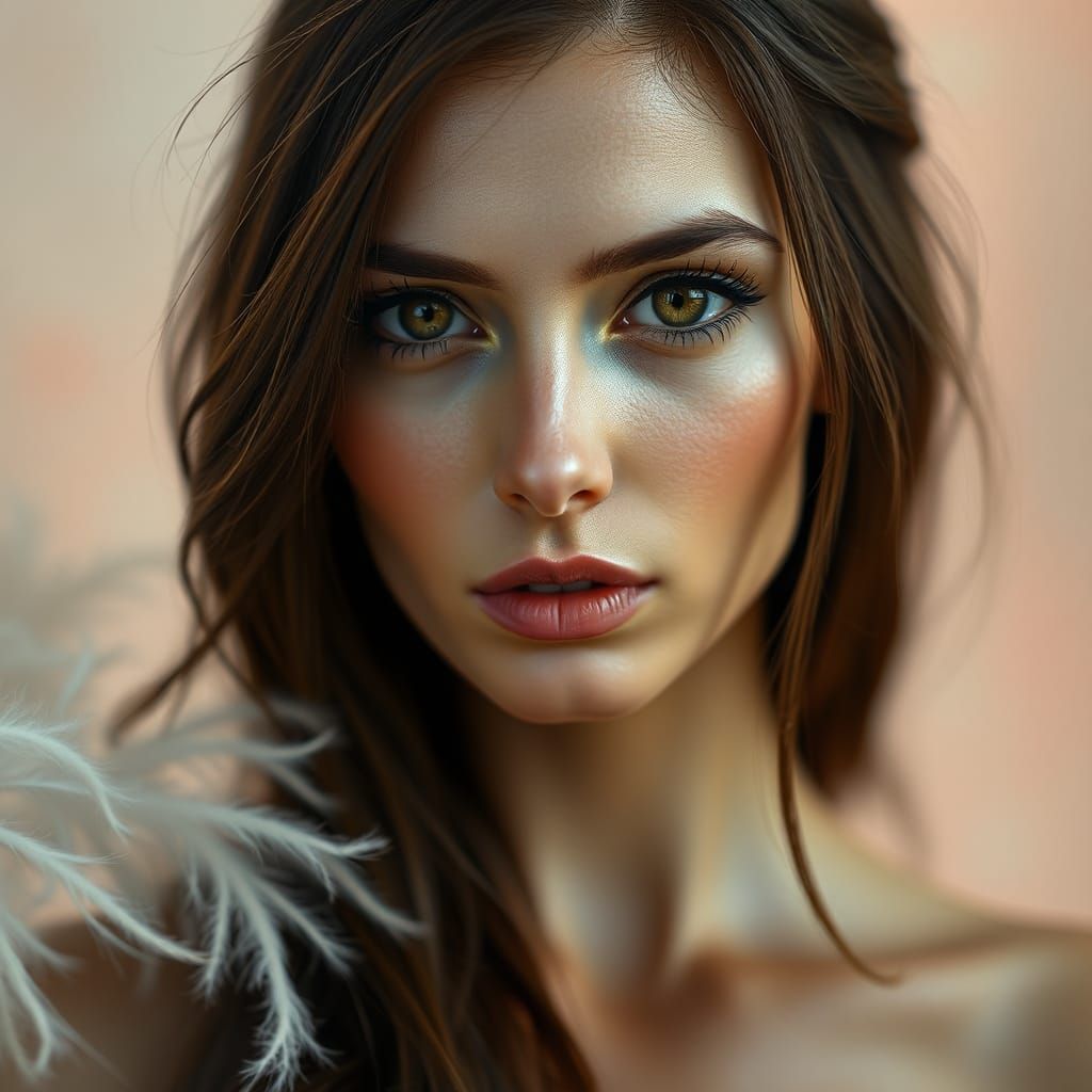 FACE OF A WOMAN on a horse-centaur body: Close-up portrait of a female centaur, her face very similar to that of Penelop...