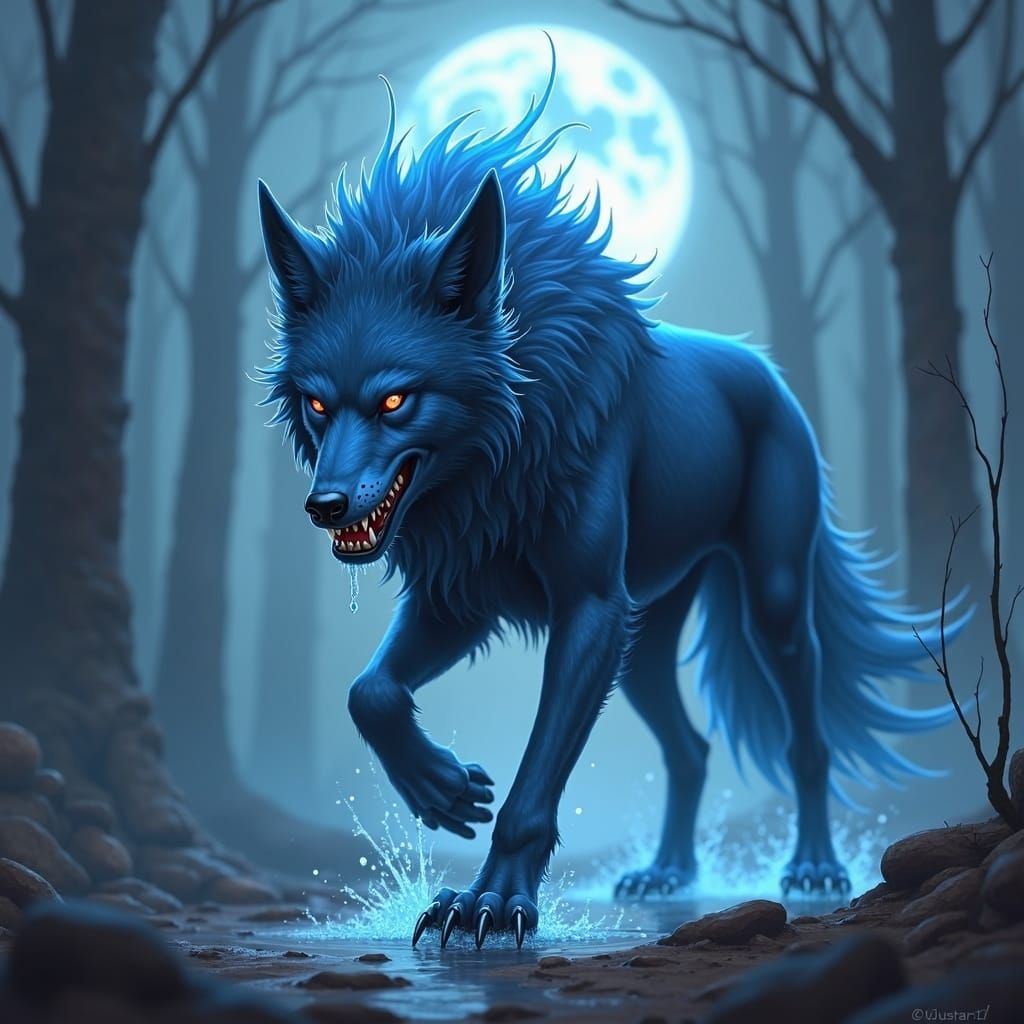 Dark Sketch of a Ferocious Genie Wolf-Dog