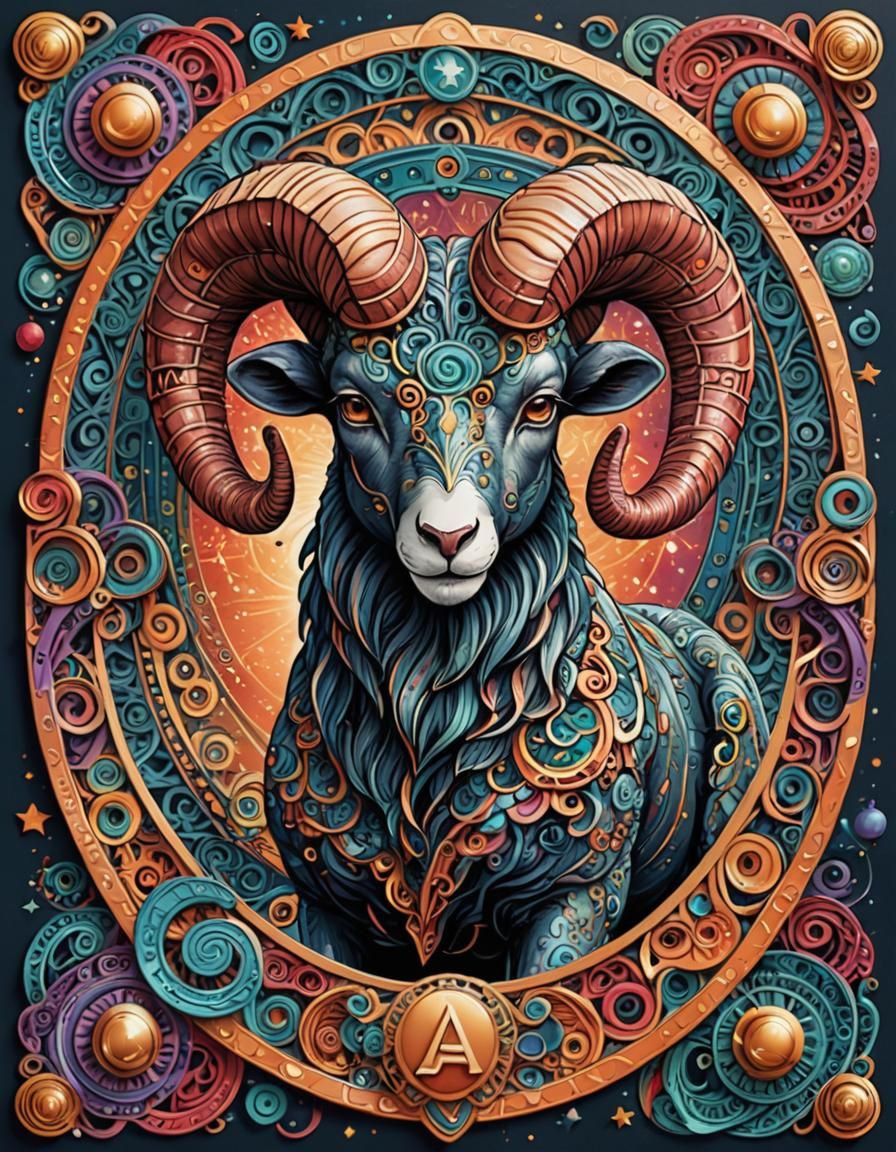 Aries Zodiac Symbol Card with Zentangle Art