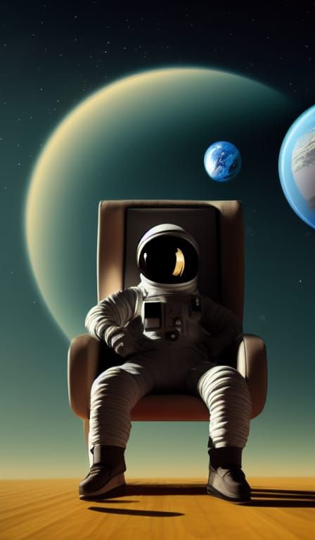 Lonely Astronaut Gazing at Distant Planet