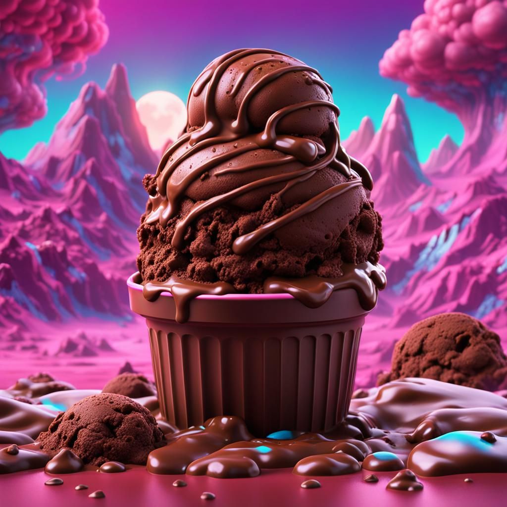 Chocolate Ice Cream in Vaporwave Style