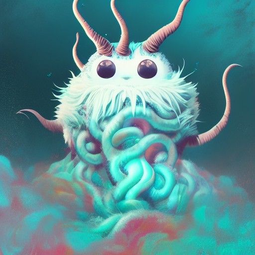 Cute Fluffy Lovecraftian Monster in Digital Art Style