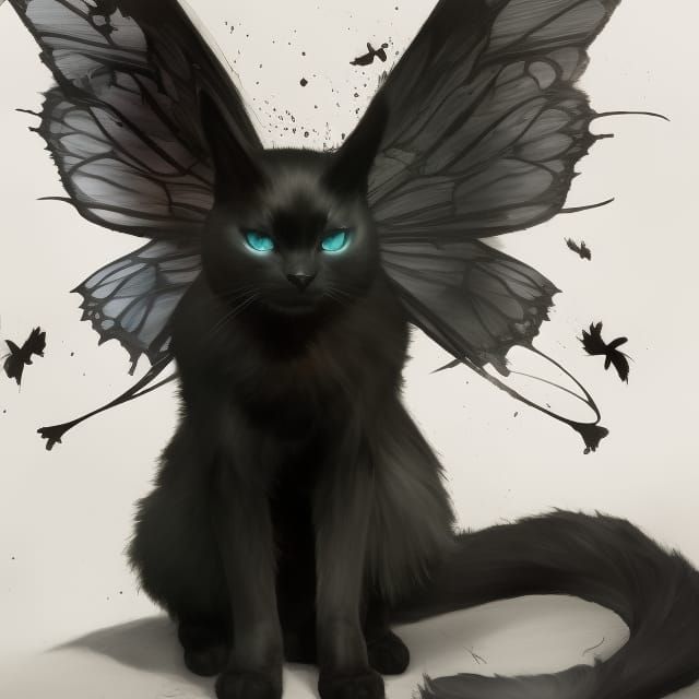 Black Cat with Butterfly Wings in Sinister Style