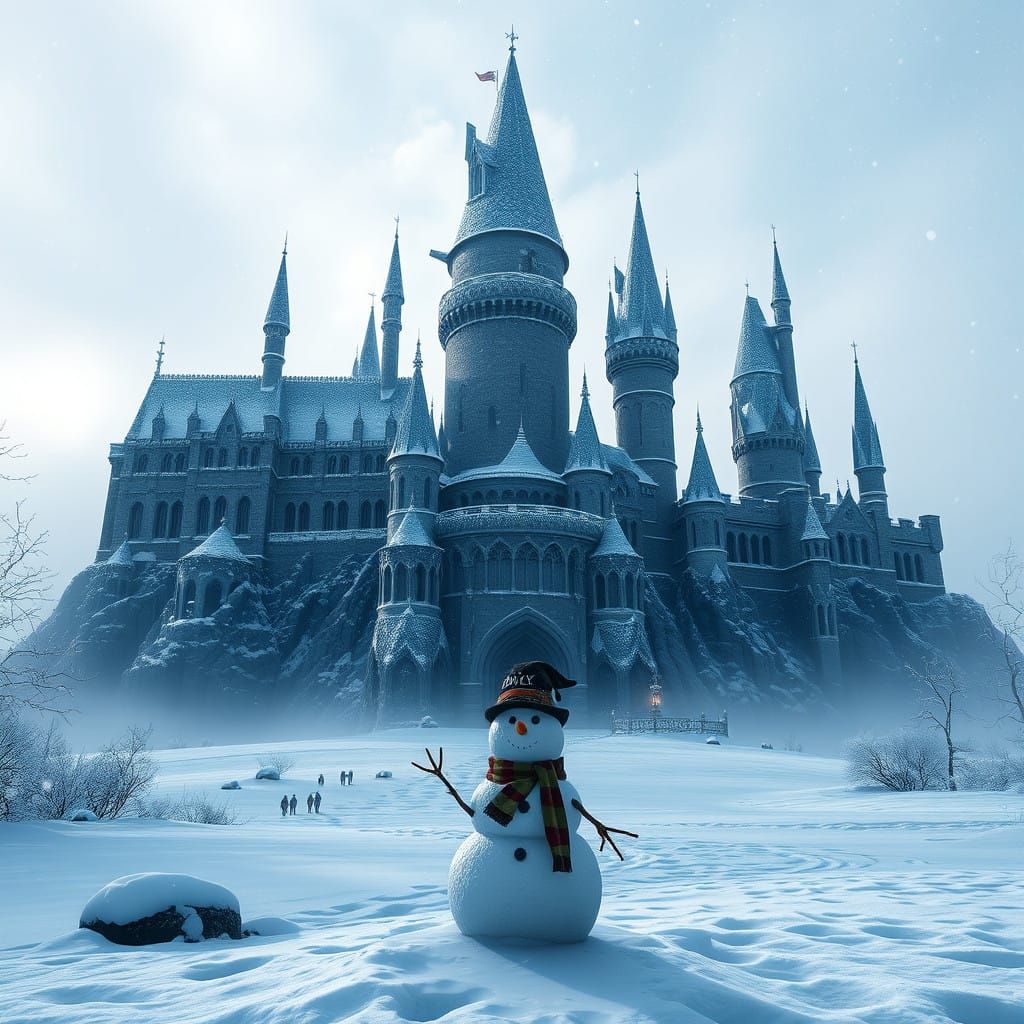 Majestic Hogwarts Castle in Winter Wonderland