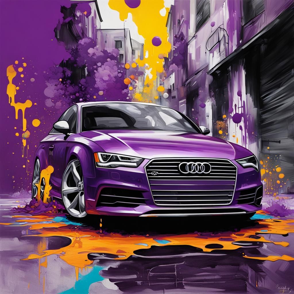 Purple Audi in Graffiti Street Art Style