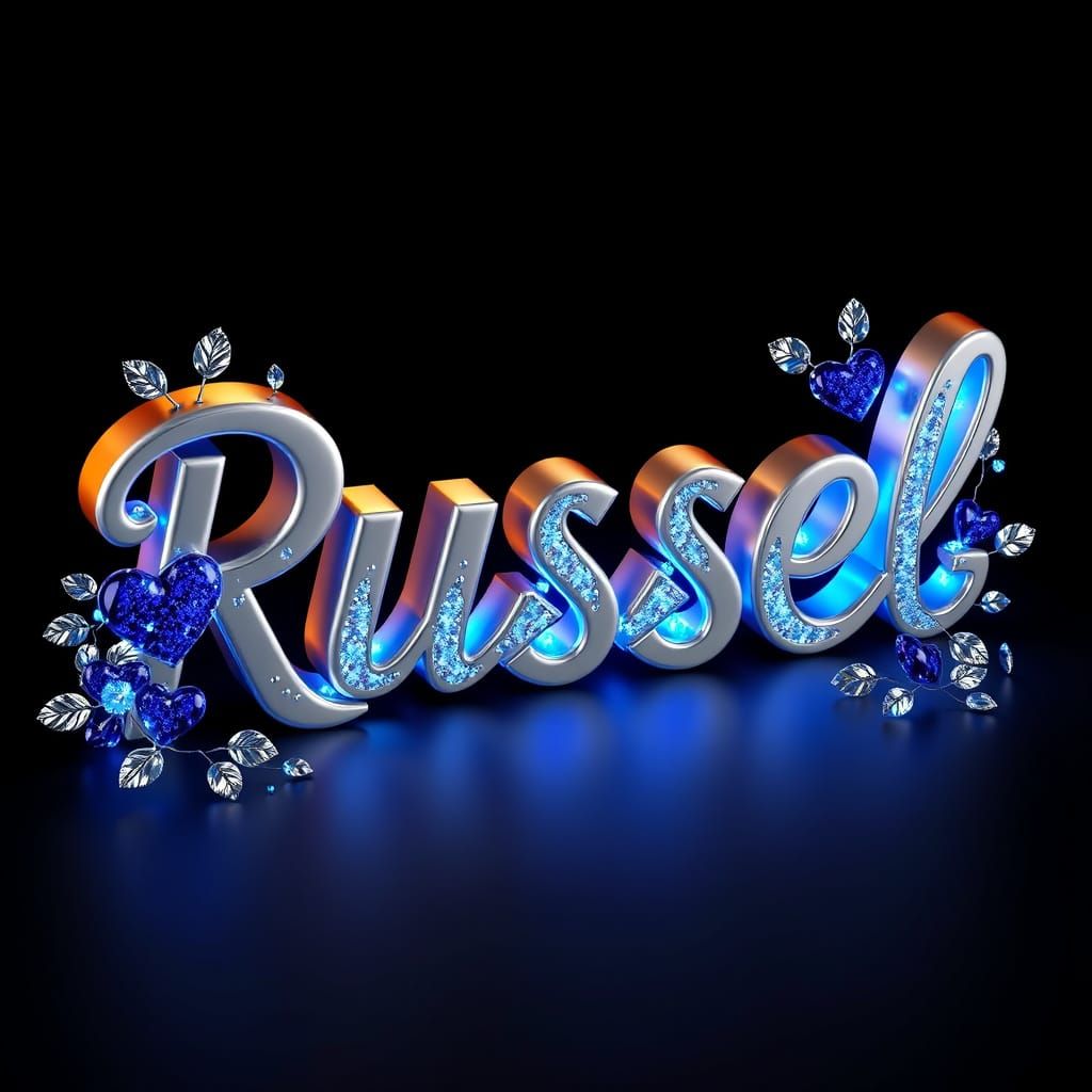 Luxurious Silver Nameplate with Blue Glow and Ornate Border