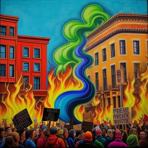 Dallas Protest in Surreal Street Art Style